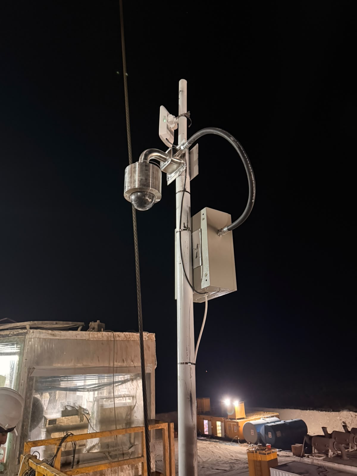 Industrial thermal and CCTV camera system installed at night